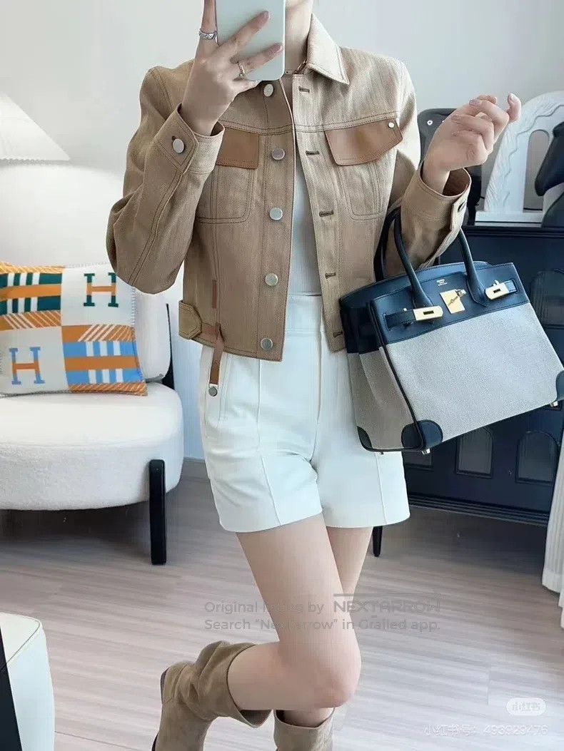 Hermes Hermes Khaki Canvas and Leather Patch Short Jacket Spring/ Size XS / US 0-2 / IT 36-38 - 4 Thumbnail