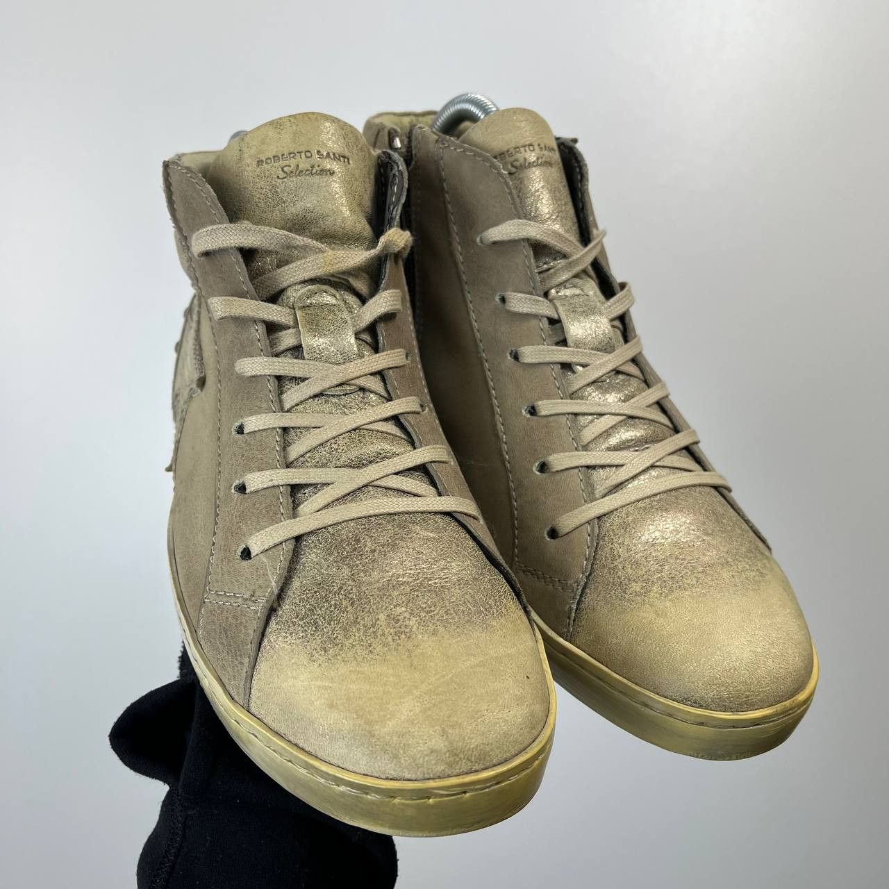 Other Roberto Santi Selection Gold Leather High Top Sneakers EU 40 Size US 8 / IT 38 - 1 Thumbnail