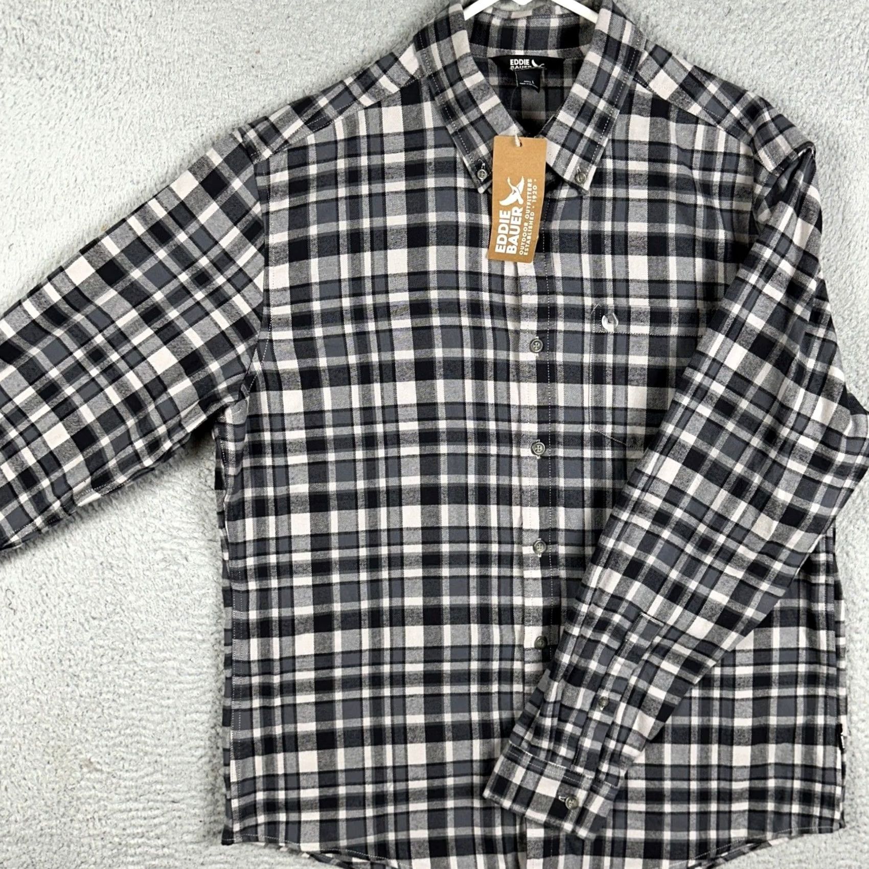 Eddie Bauer VINTAGE? no. Eddie Bauer Shirt Mens L Black/Grey Plaid Flannel Button-Down Pocket Shirt Size US L / EU 52-54 / 3 - 2 Thumbnail