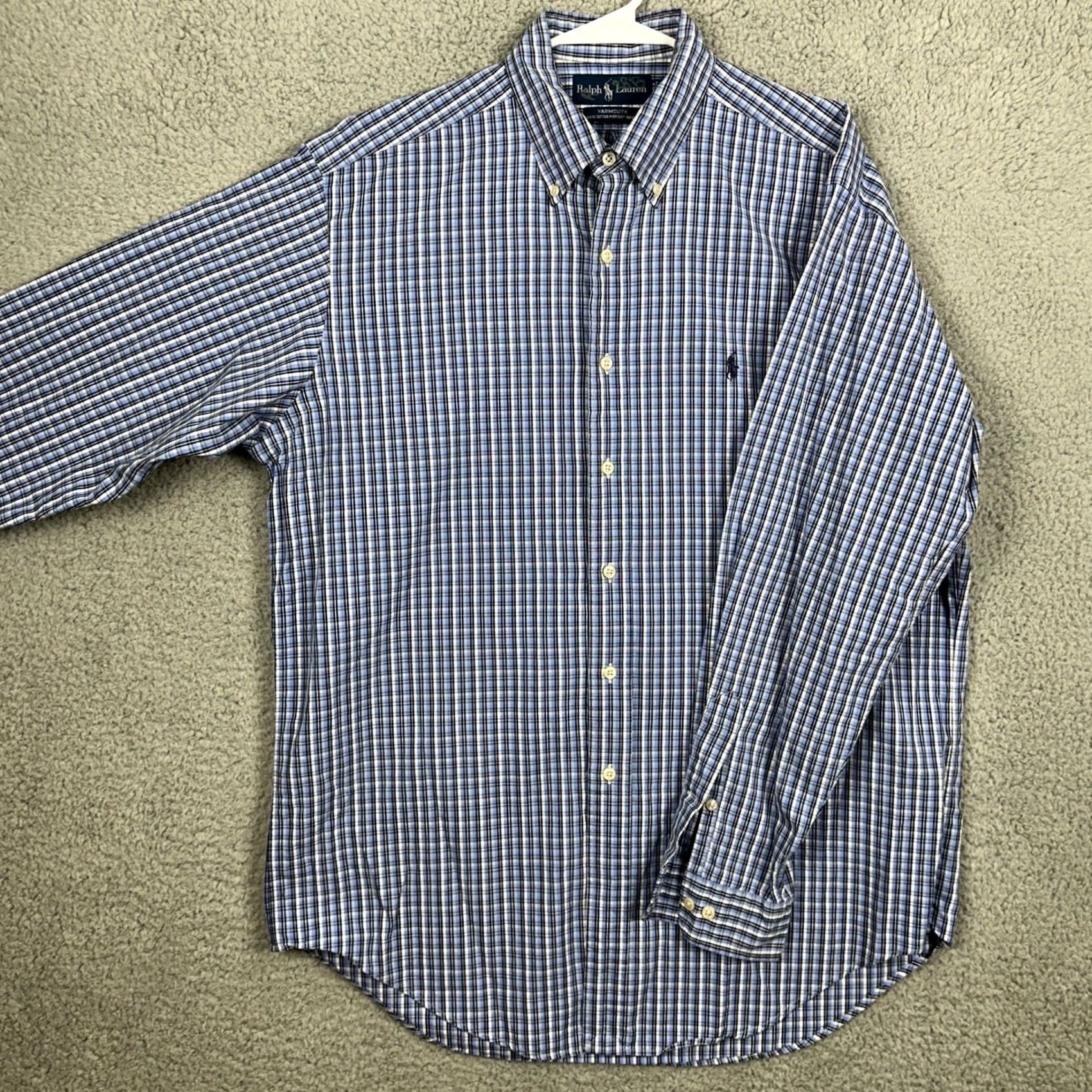 Ralph Lauren Ralph Lauren Mens Shirt Dress 16 34-35 Blue Plaid Oxford Pony Pinpoint Button-Down Collared Long Sleeve 100% Cotton Jeans Office Dress Shirt Size 42R - 2 Thumbnail