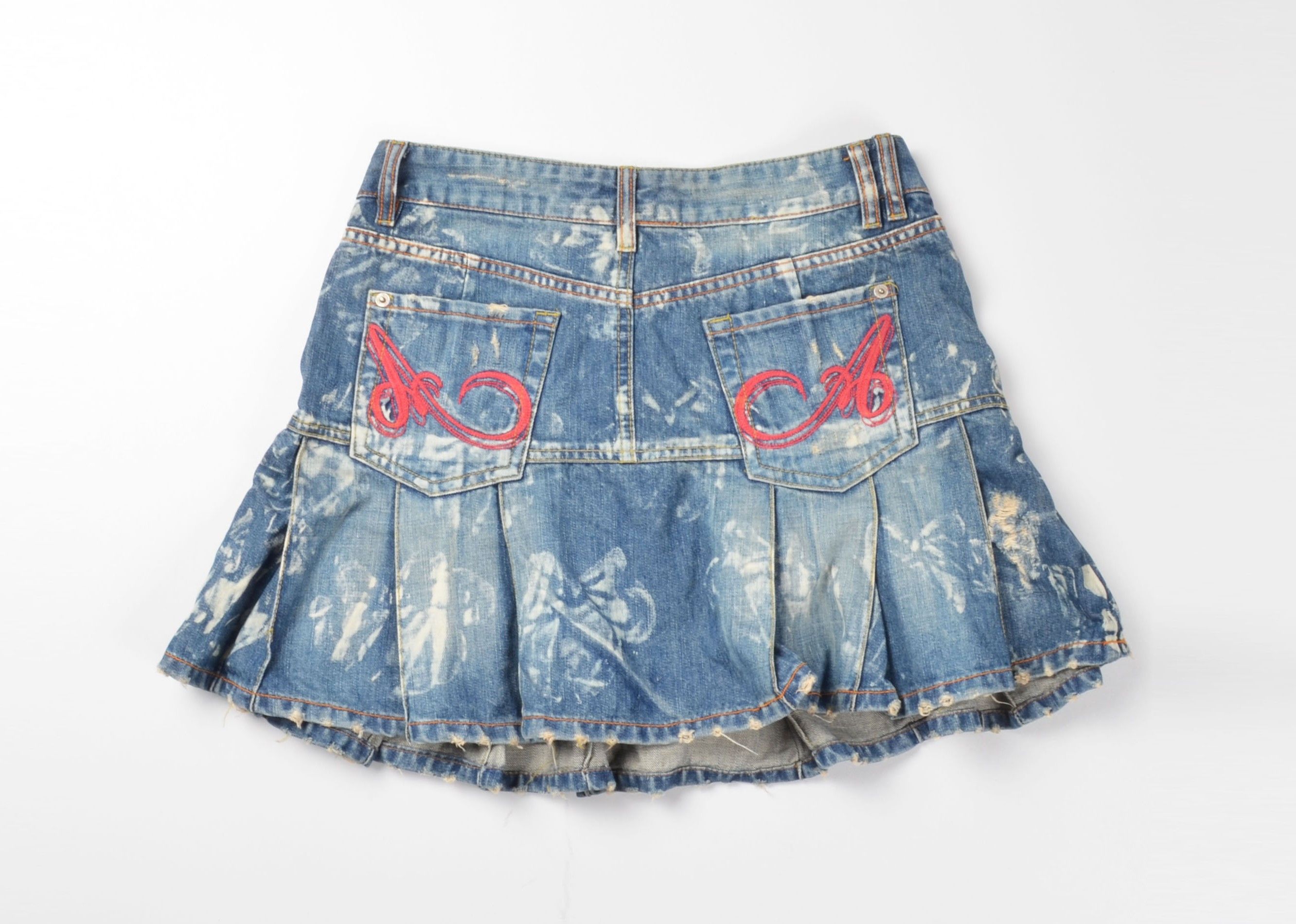 Other Vintage Ask Jeans Y2K Denim Pleated Logo Patch Mini Skirt Size 30" / US 8 / IT 44 - 2 Thumbnail
