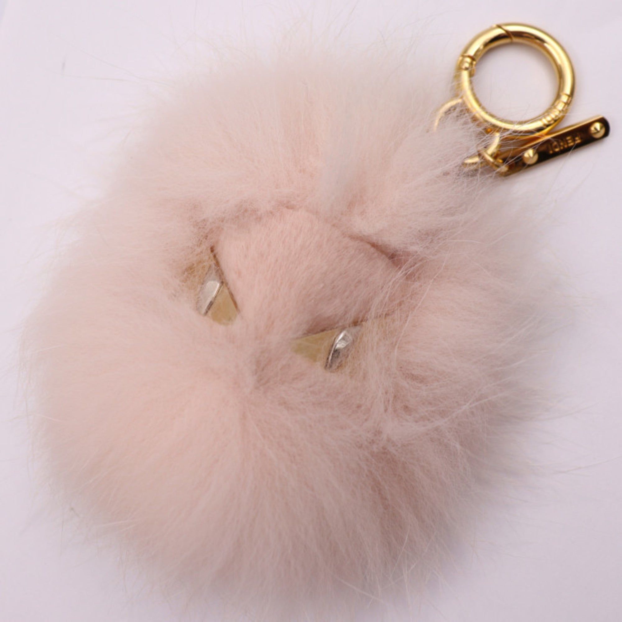image of Fendi Monster Bag Bugs Keychain 7Ar688 Fur Metal Leather Pink Series Gold Hardware Bugseye Key Ring