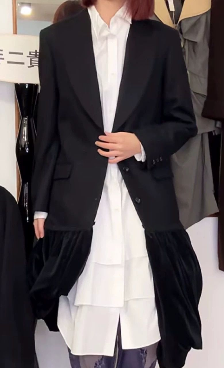 Comme des Garcons CDG Black Blazer Coat with Velvet Hem - dmc Size US M / EU 48-50 / 2 - 1 Thumbnail