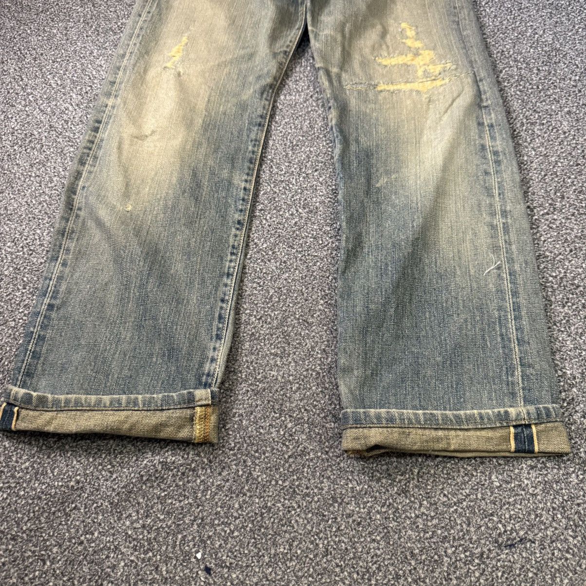 If Six Was Nine Vtg Archival Selvedge Edwin 505xx Thrashed Distressed Mud Size US 29 - 6 Thumbnail