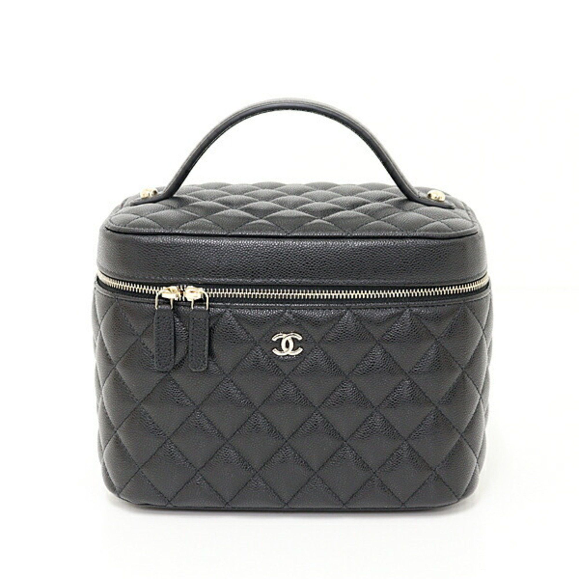 CHANEL Timeless Classic Vanity Bag Caviar Skin AP2573 Black Matelasse Unused F-04622
