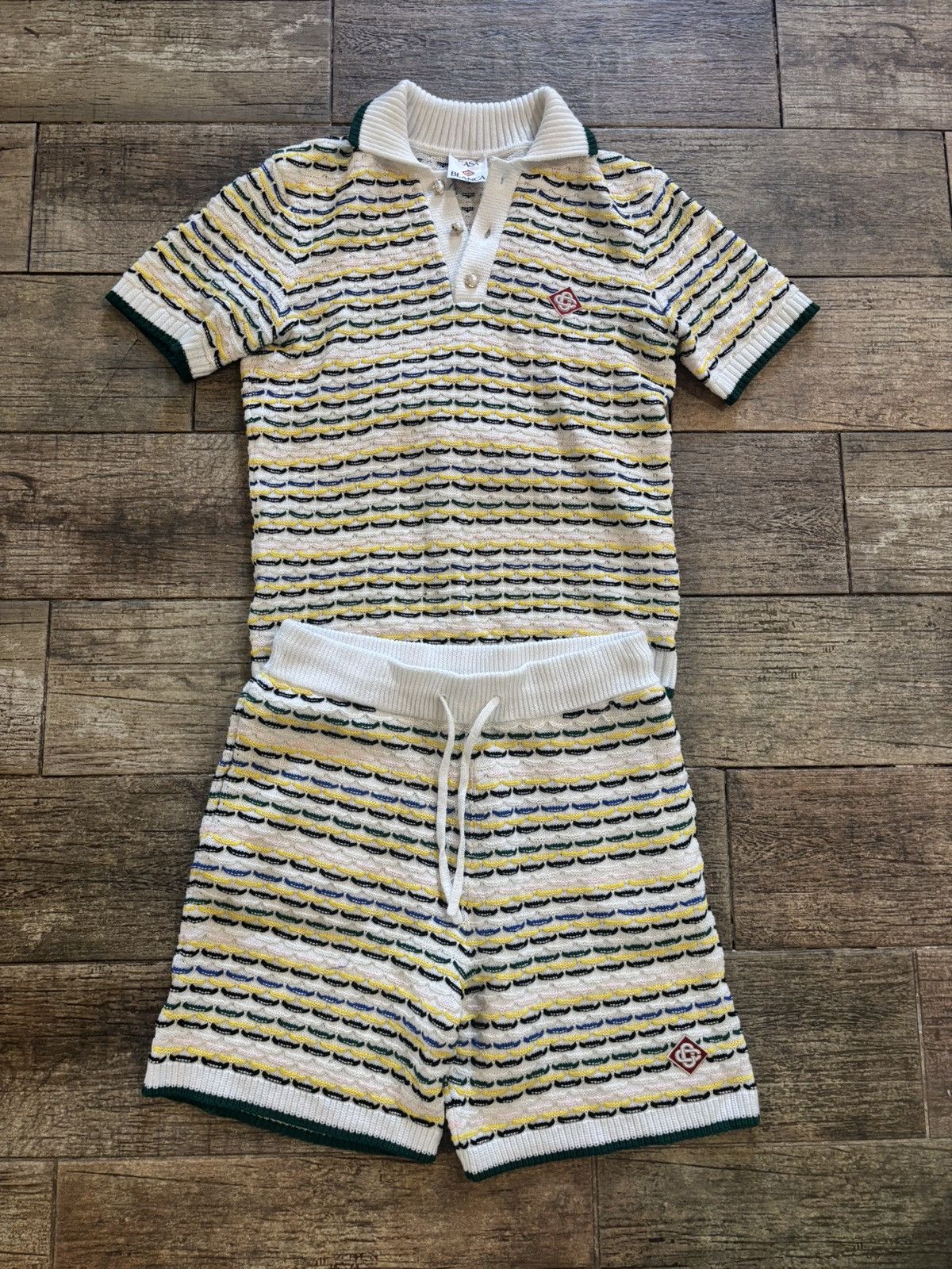 Casablanca $1.2K Tuck Stitch Yellow Stripe Knit Polo & Shorts Size US S / EU 44-46 / 1 - 1 Thumbnail