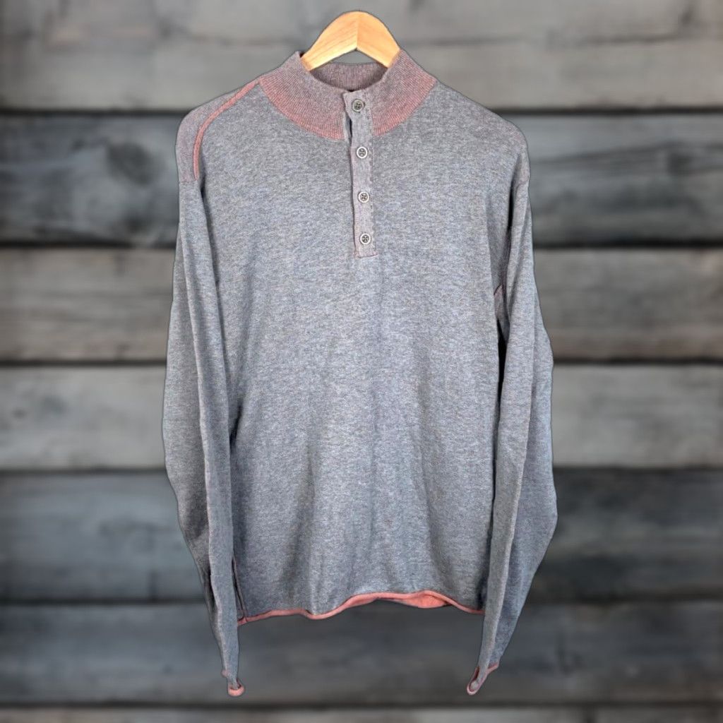 Carbon2Cobalt Carbon 2 Cobalt Henley Sweater Men's Large Gray Orange Cotton Lightweight Knit Shirt Size US L / EU 52-54 / 3 - 1 Thumbnail