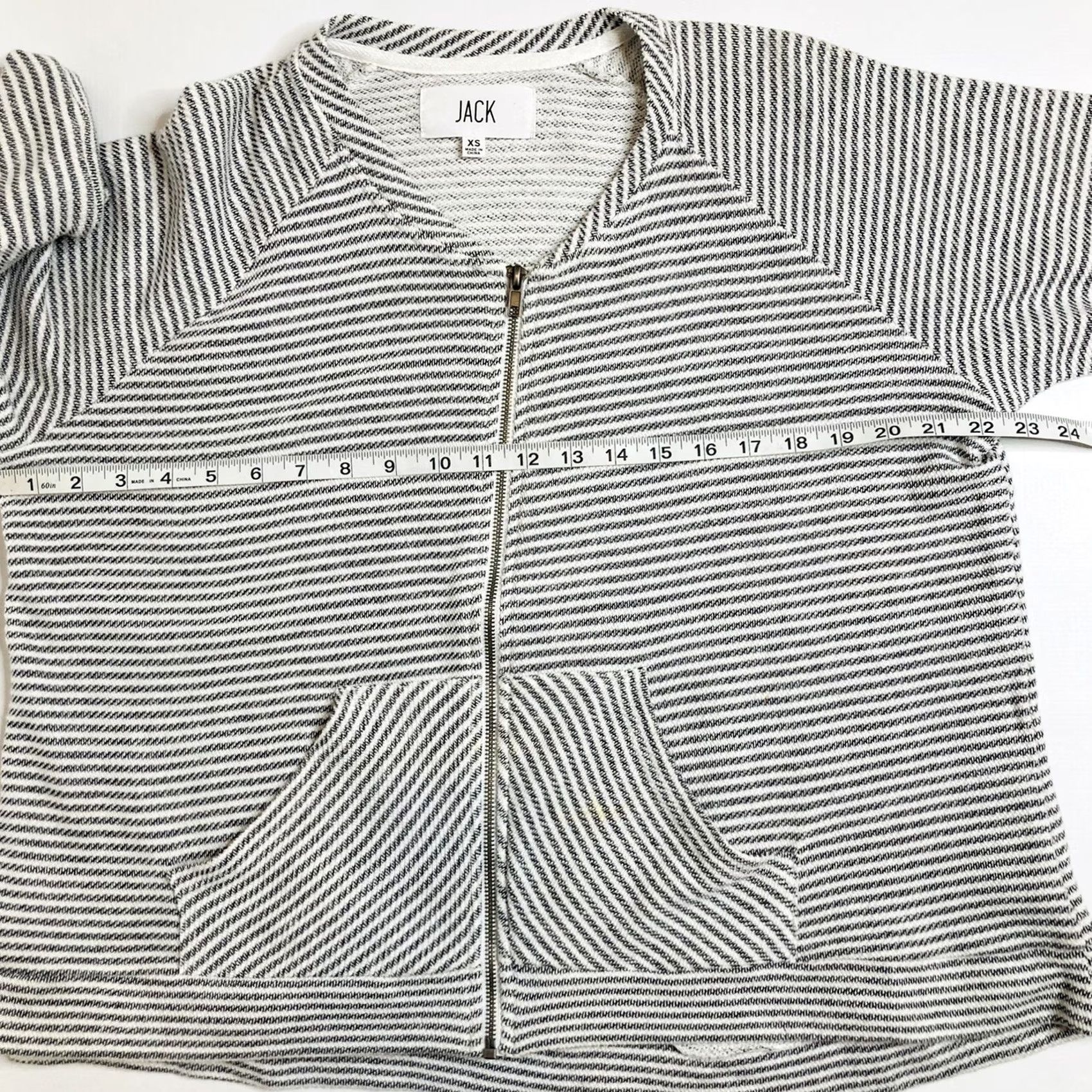 BB Dakota BB Dakota JACK Jacket Women's XS Striped Terry Knit Pockets Zip Mid-Length Black White, Knit, 100% Cotton, Casual Fashion, Jacket, Women, XS Size XS / US 0-2 / IT 36-38 - 5 Thumbnail