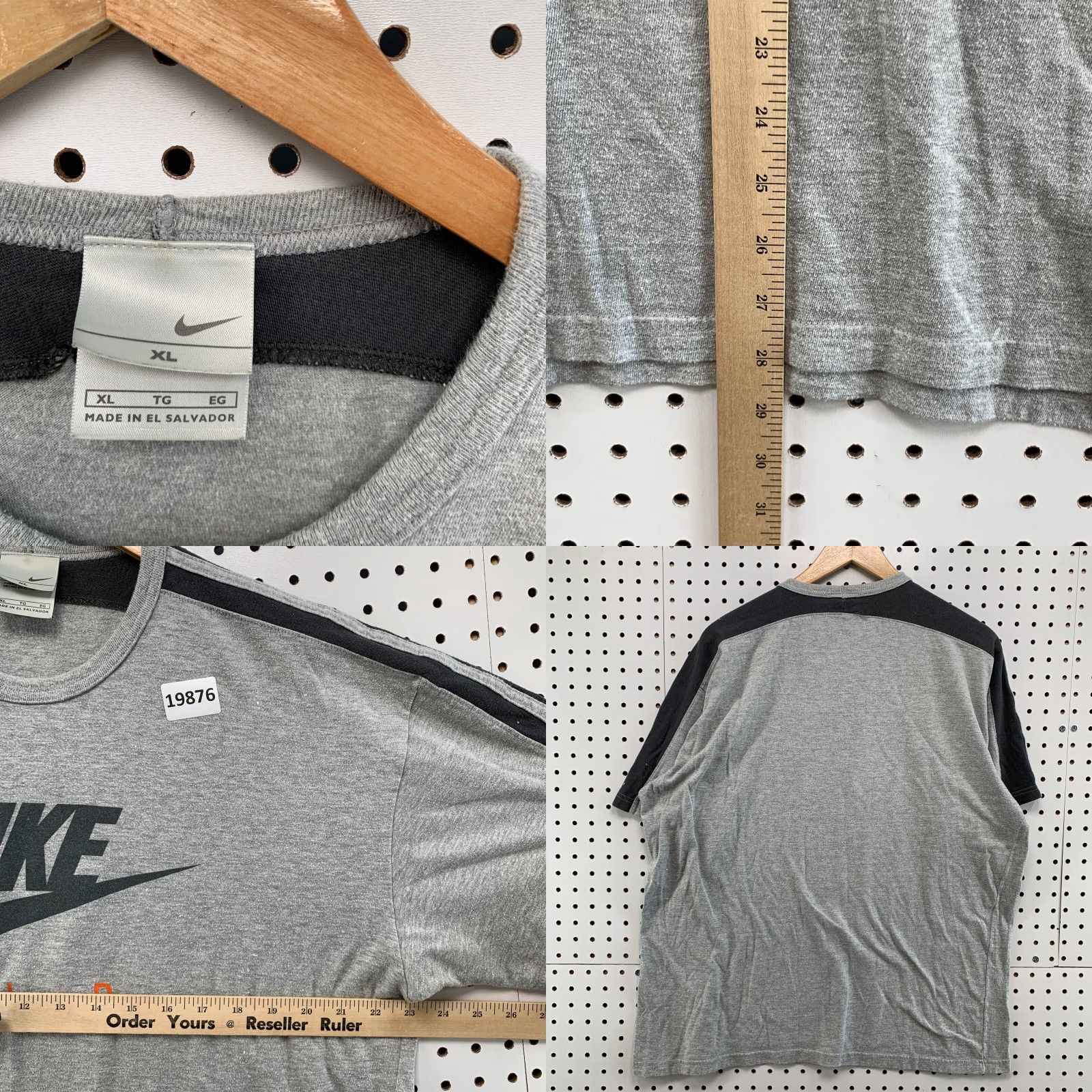 Nike VINTAGE Nike Shirt Gray Adult XL 23x28.5 Swoosh Check Short Sleeve Crew Neck 90s Decade Mens Size US XL / EU 56 / 4 - 8 Thumbnail