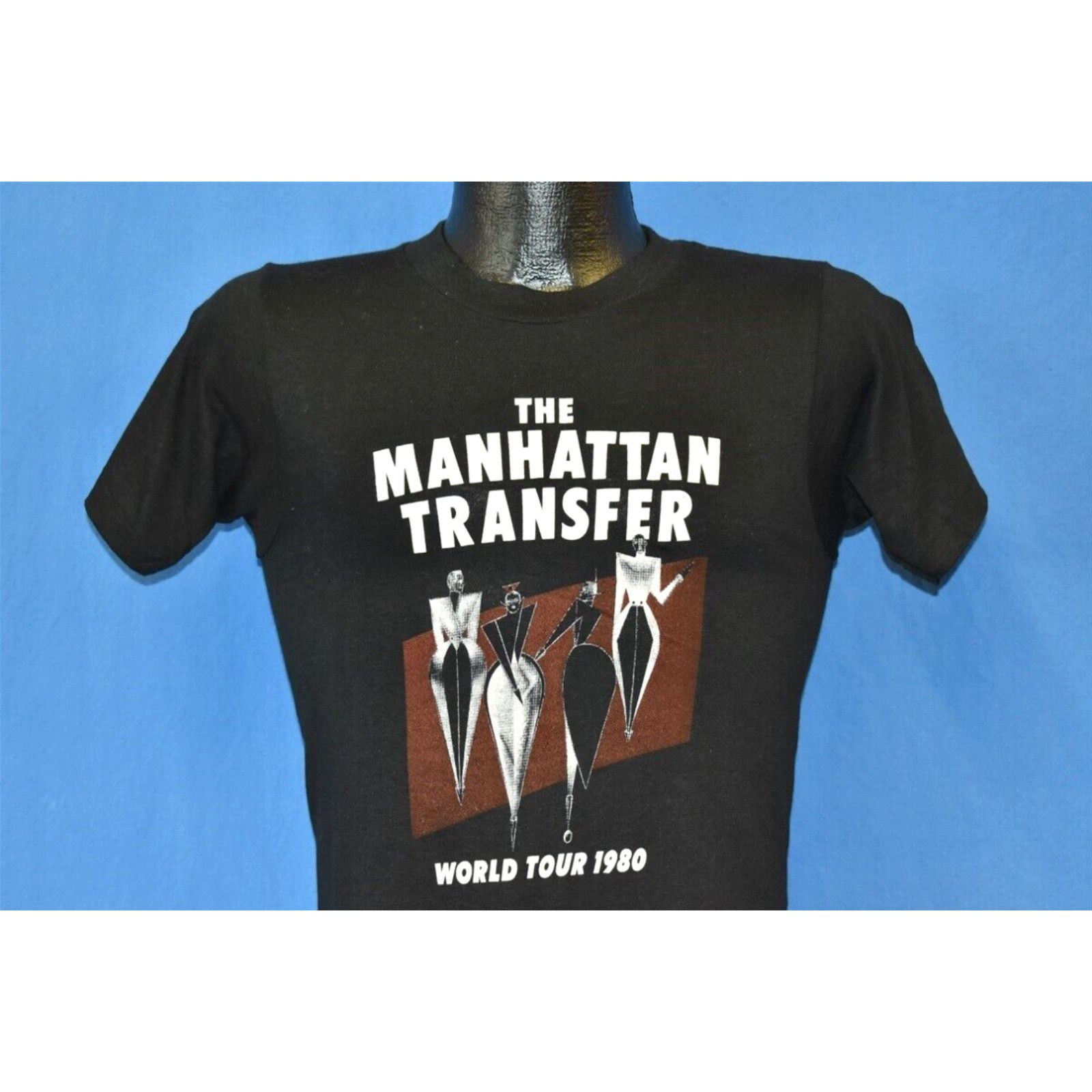 image of Vintage VTG 80's The Manhattan Transfer World Tour 1980 Deadstock T-Shirt Extra Small Xs in White