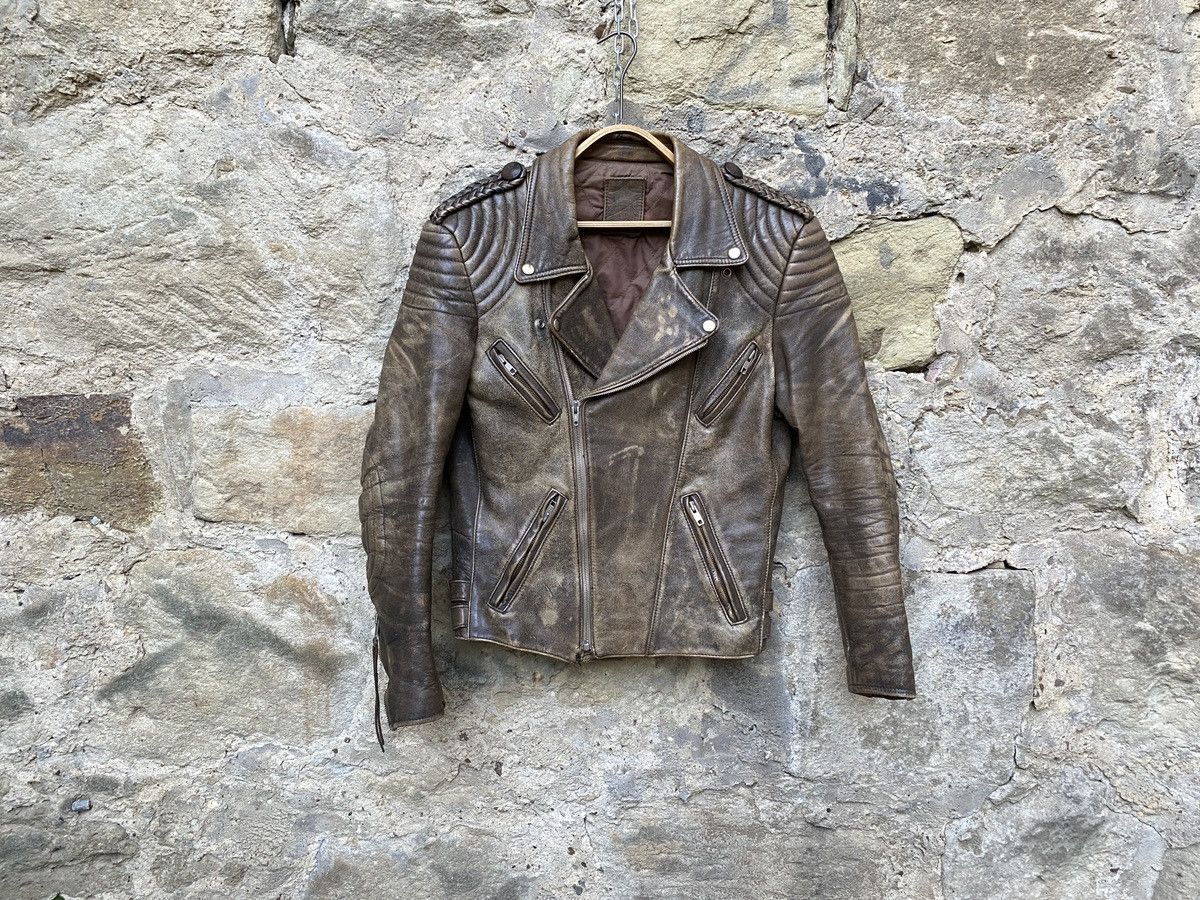 Rare Vintage 80s Brown Distressed Leather Biker Jacket