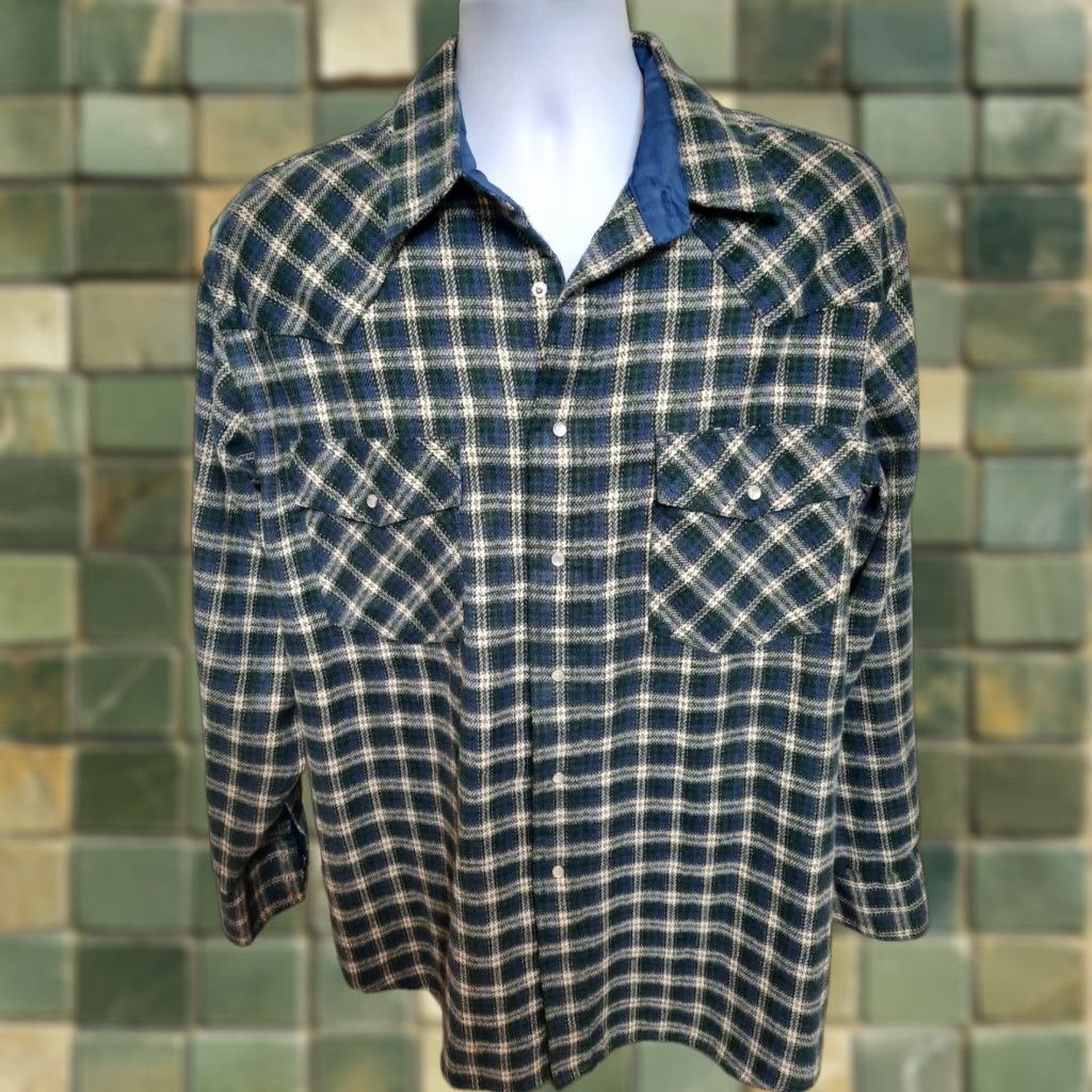 Vintage VINTAGE Rock Creek Ranch Plaid Flannel Pearl Snap Shirt Coat XL Tall Blue Mens Button-Up Size US XL / EU 56 / 4 - 1 Thumbnail