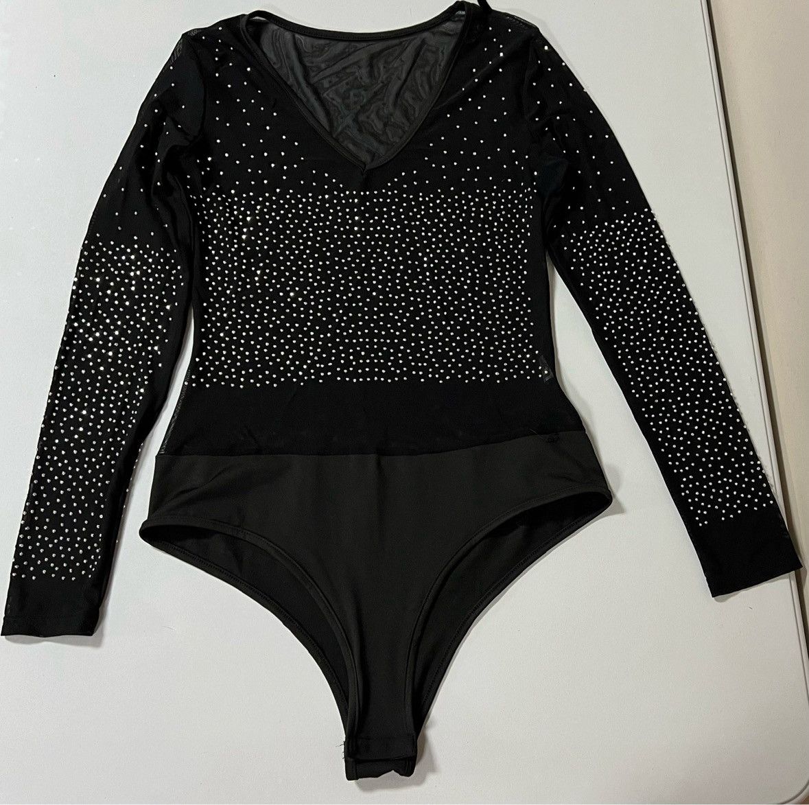Vintage Black Diamond V-Neck Long Sleeve Shirt Top Bodysuit Size M 💎 Size M / US 6-8 / IT 42-44 - 2 Thumbnail