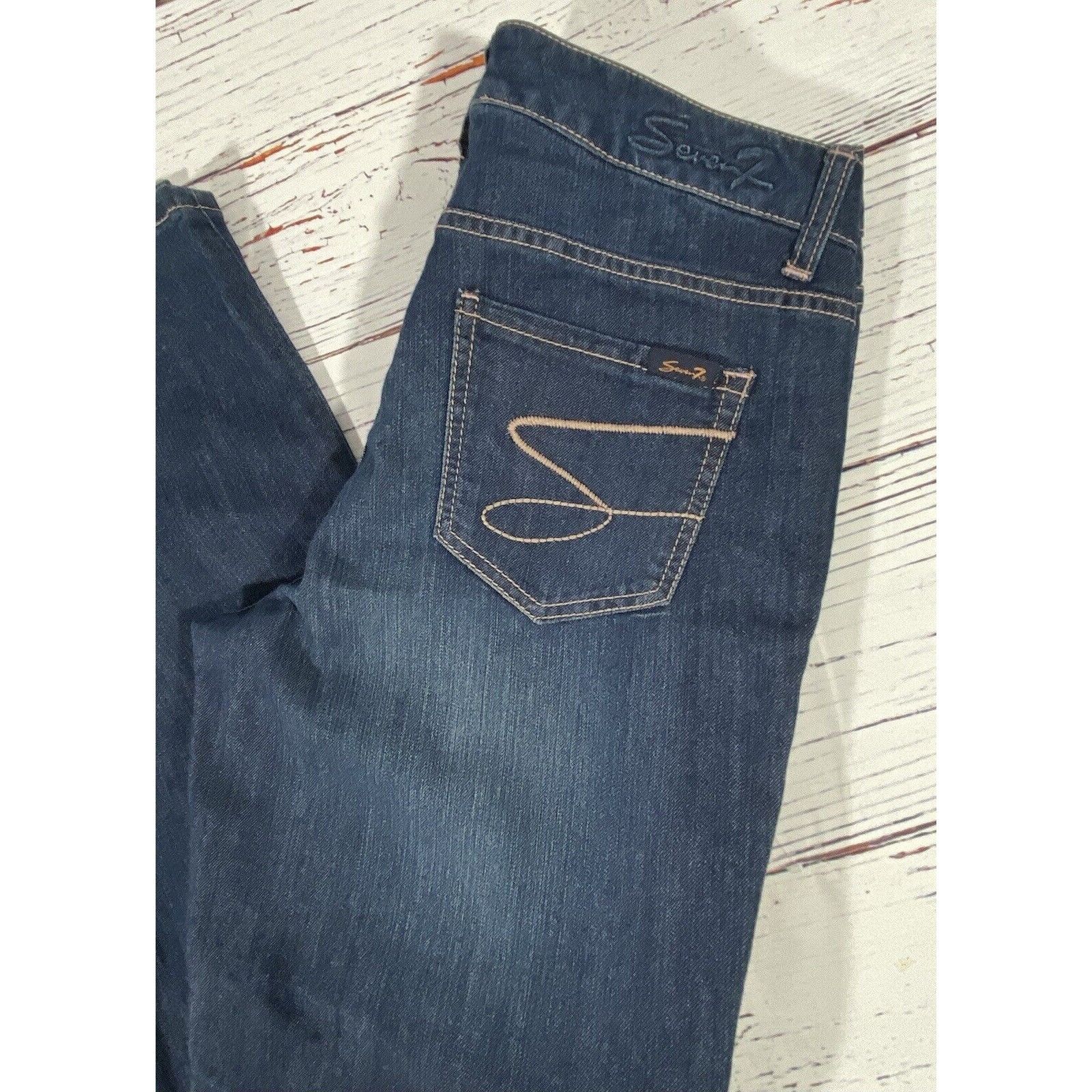 Seven 7 Seven 7 Womens Jeans Size 10 Wide Leg Dark Wash Blue Cottom Size 32" / US 10 / IT 46 - 10 Thumbnail