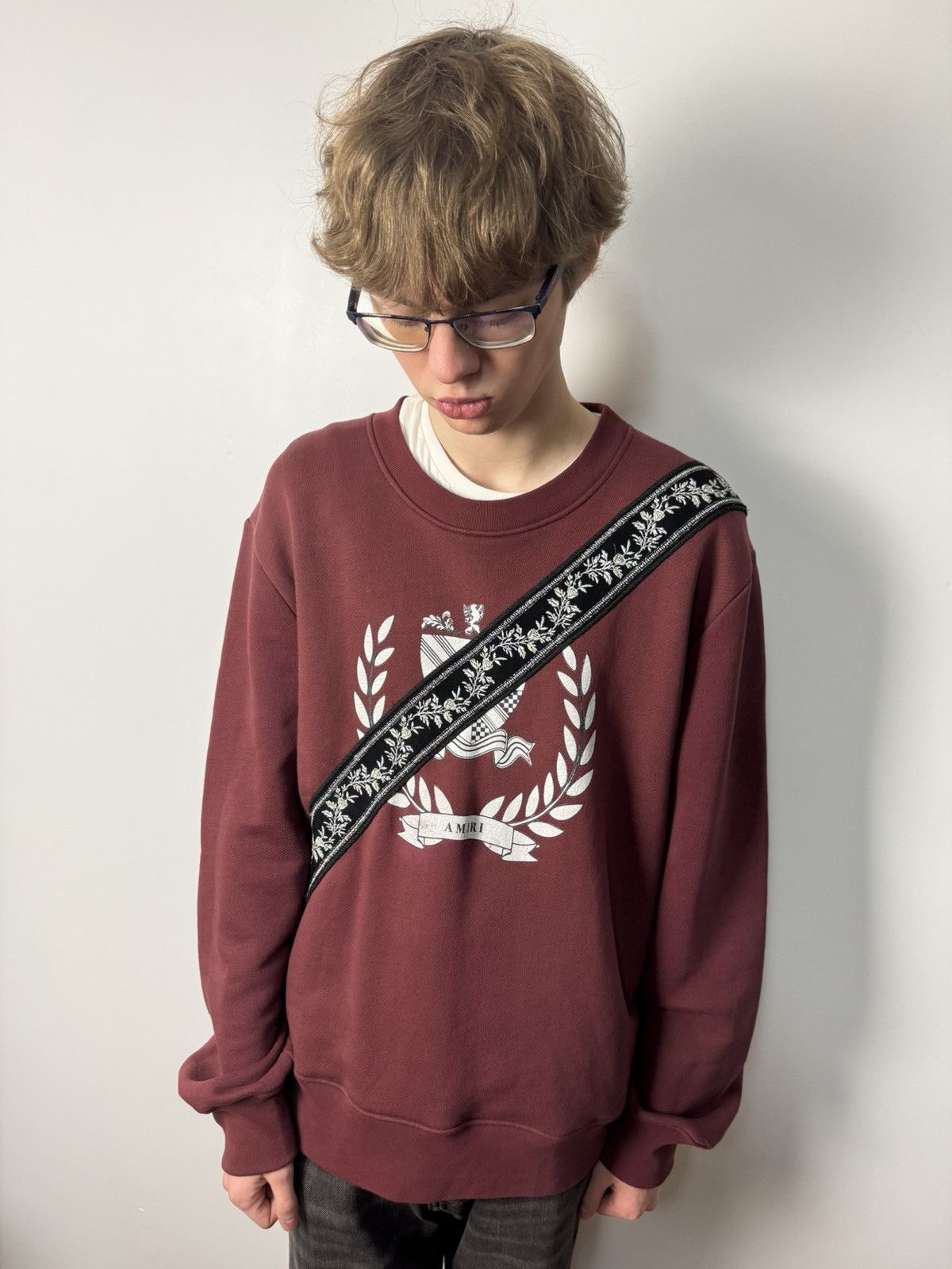 Amiri Amiri Sweatshirt Crewneck Maroon Burgundy Luxury Designer Size US L / EU 52-54 / 3 - 2 Thumbnail