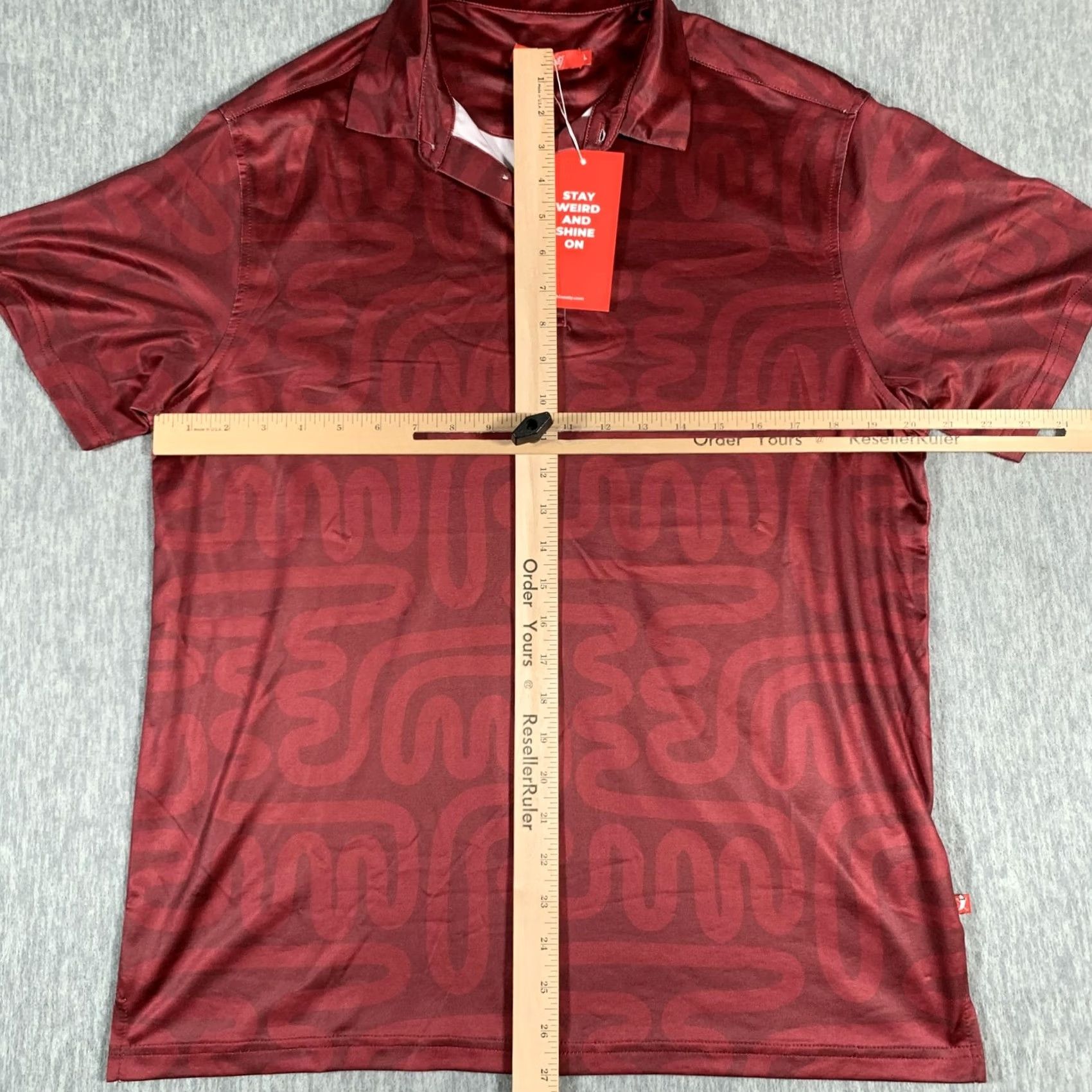 Vintage Shinesty Polo Shirt Mens Large Red Burgundy Maze Print Stretch Golf Performance Shirt Size US L / EU 52-54 / 3 - 7 Thumbnail