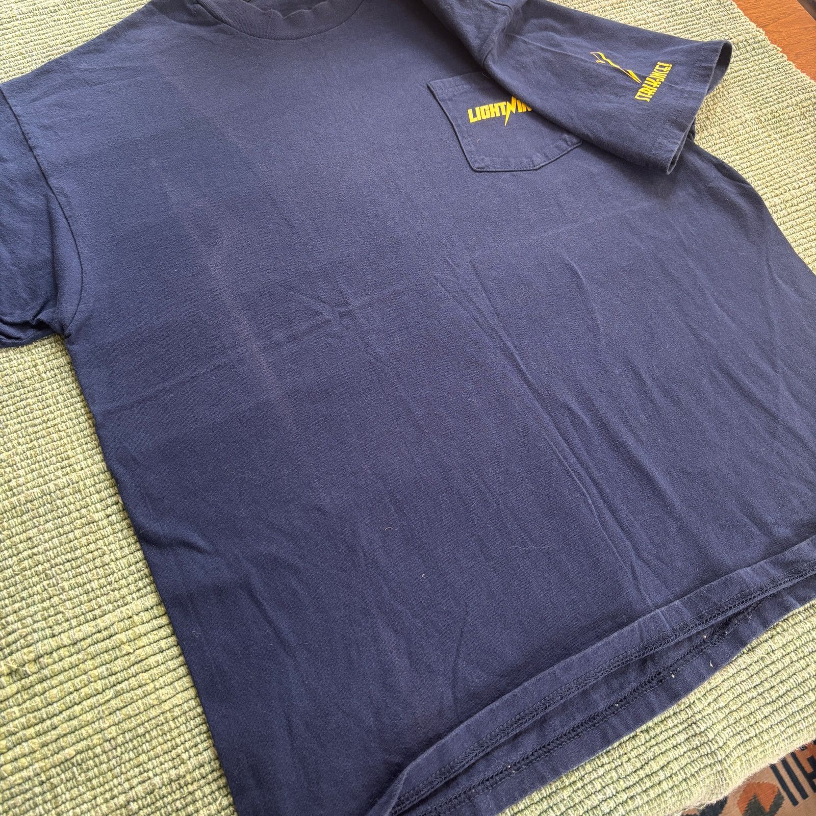 Vintage Faded 90s Cotton Blue "Lightning" Branded Pocket Tee Shirt Size US XL / EU 56 / 4 - 6 Thumbnail