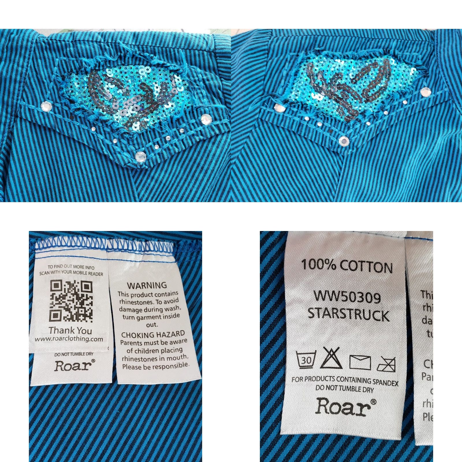 Roar Roar Western Top - Women - Button-Up Collared Long Sleeve - Size M - Blue Black Stripe - Pockets - Lightweight Cotton Size M / US 6-8 / IT 42-44 - 8 Thumbnail