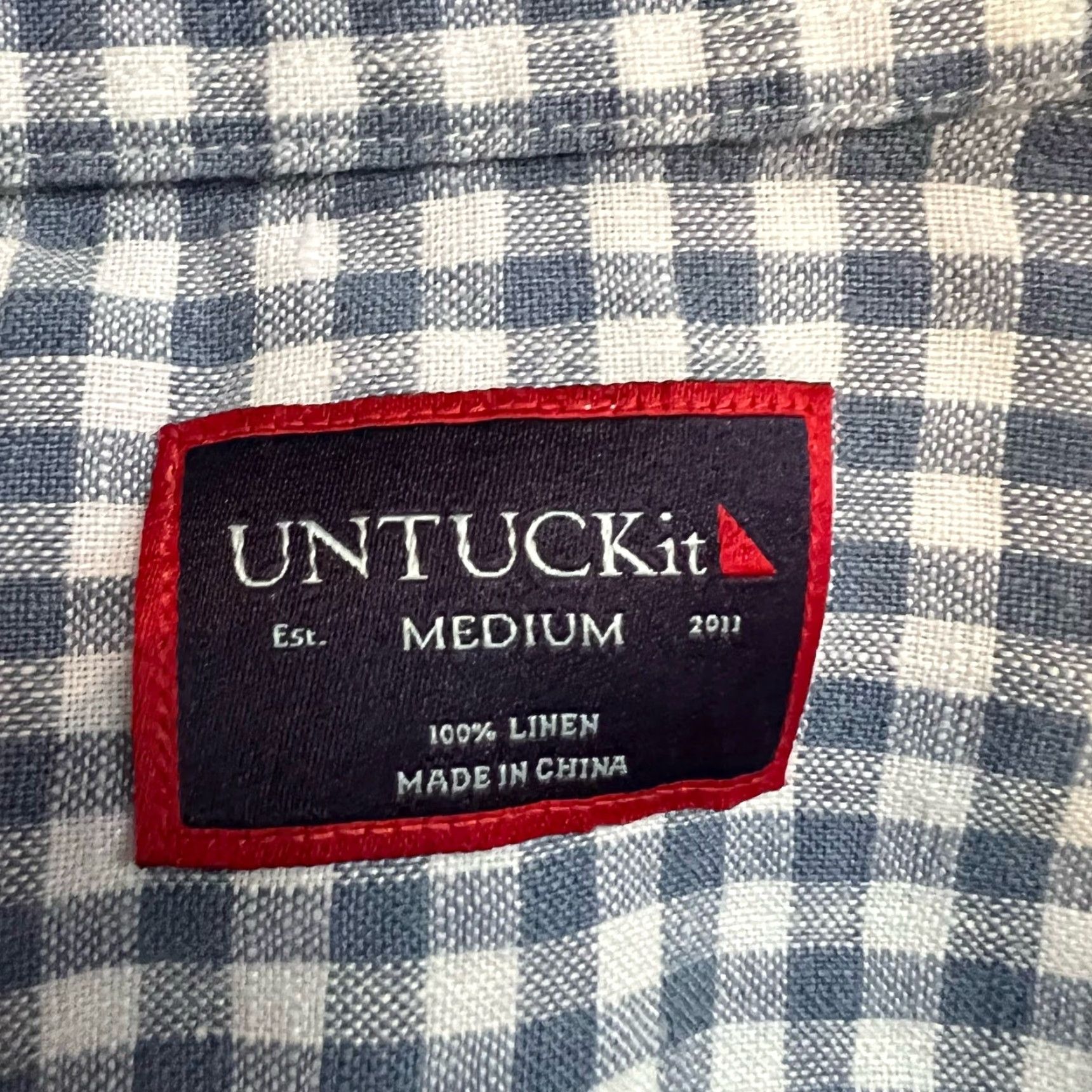 UNTUCKit UNTUCKit Shirt Mens Medium Plaid Linen Button Short Sleeve Blue Size US M / EU 48-50 / 2 - 4 Thumbnail