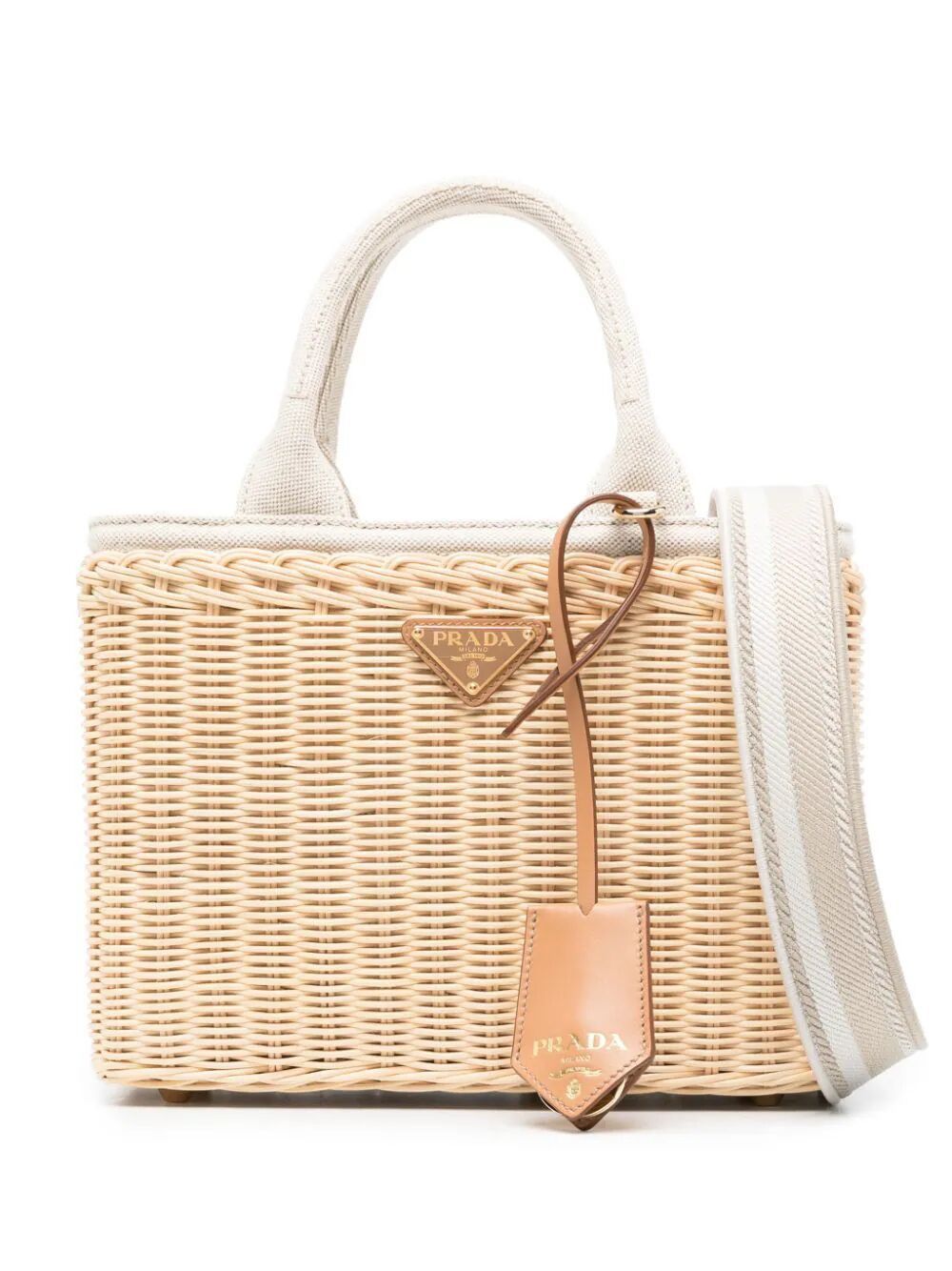 image of Prada Woven Shopping Tote Bag in Beige, Women's