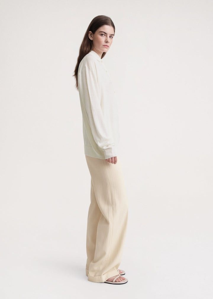 Toteme o1mle0525 Merino-Wool Polo Shirt in Creme Size L / US 10 / IT 46 - 3 Thumbnail