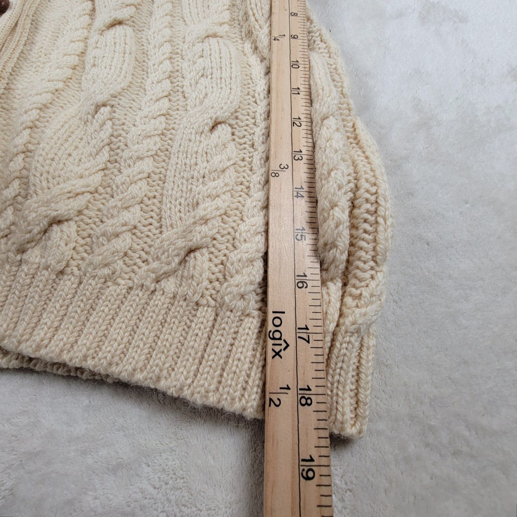 Lands' End VINTAGE Lands' End Fisherman Cardigan Sweater Womens S 100% Wool Ivory Thick Wool Chunky-Knit Winter Leather Buttons Boys??? Size S / US 4 / IT 40 - 7 Thumbnail
