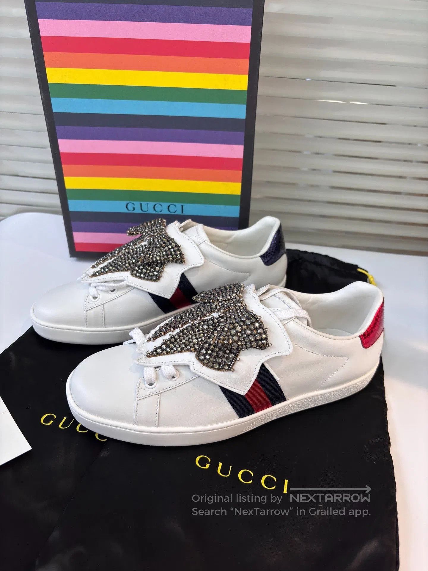 Gucci Gucci Limited Crystal Bow White Sneakers. Size US 8.5 / IT 38.5 - 2 Thumbnail