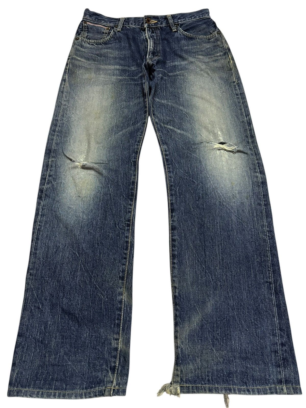 Edwin Vtg 90s Edwin Japan 505 Selvedge Distressed Jeans Size US 30 / EU 46 - 2 Thumbnail