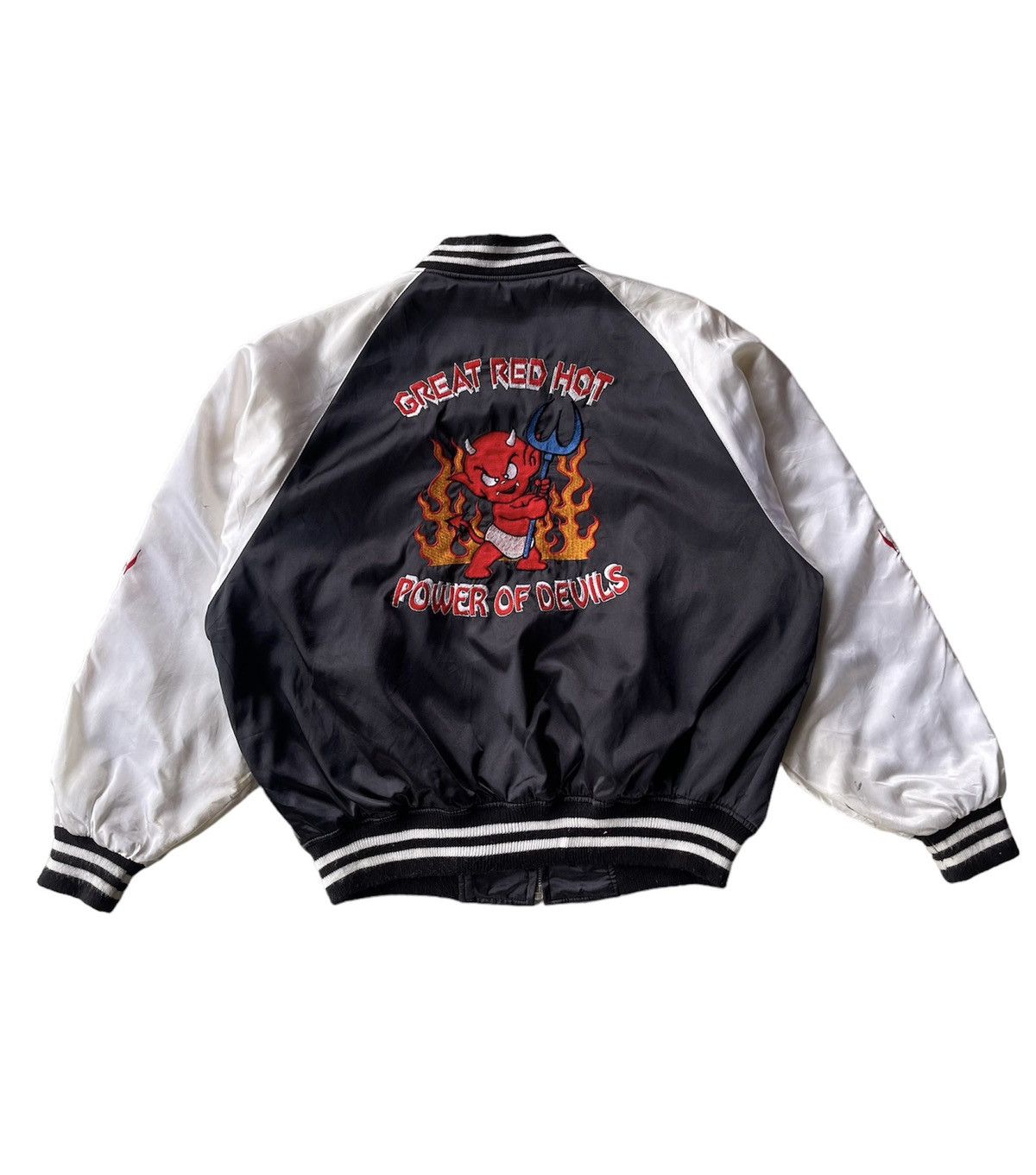 image of VTG 90's Great Red Hot Power Of Devils Bomber Jacket in Black, Men's (Size Large)
