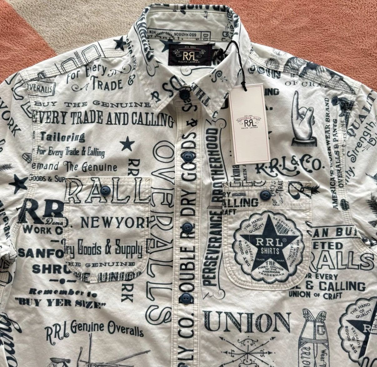 RRL Ralph Lauren RRL Ralph Lauren Double RL Vintage Print Work Shirt K22 Size US S / EU 44-46 / 1 - 2 Thumbnail
