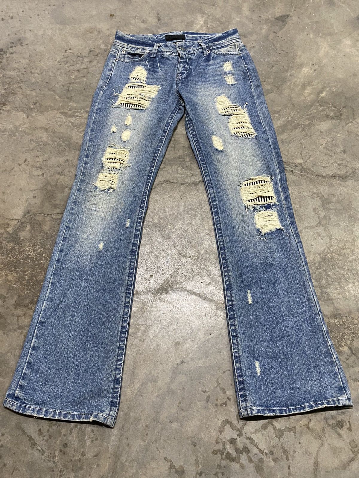 Japanese Brand Flare Jeans Japan Distressed Sashiko Boro Stitches Grunge Size US 30 / EU 46 - 3 Thumbnail