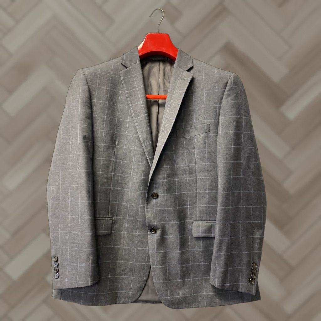 Ralph Lauren VINTAGE Ralph Lauren Blazer Jacket 44R Wool Gray Check Designer Mens Size 44R - 1 Thumbnail