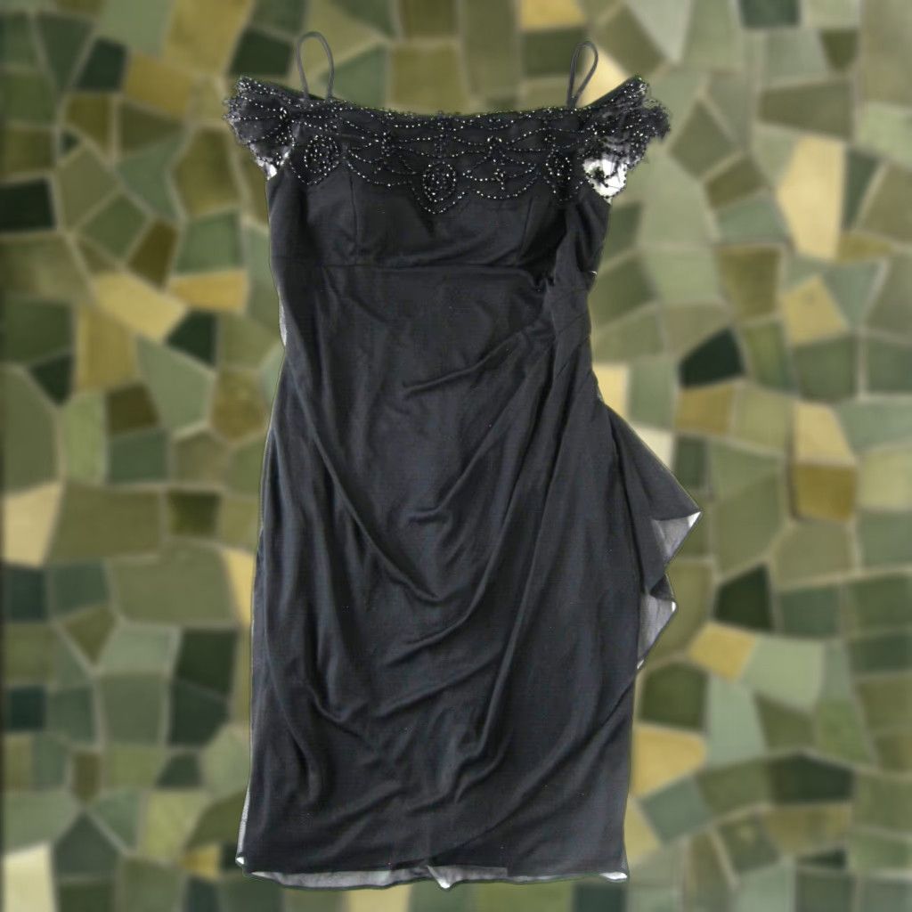 Vintage VINTAGE DJ-JAZ Black Beaded Cap Sleeve Ruched Stretch Formal Cocktail Party Dress 12 Size XL / US 12-14 / IT 48-50 - 1 Thumbnail