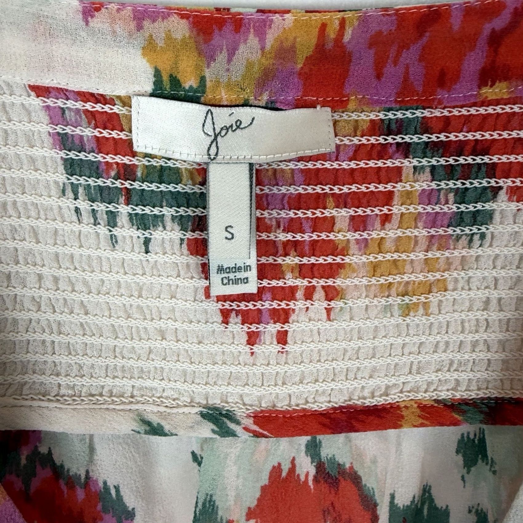 Joie JOIE Blouse Shirt Womens S Floral Tunic Sheer Silk Chiffon V-Neck Long Sleeve Button Dry Clean Only Ivory Peasant Smocked Boho Casual 100% Silk Size S / US 4 / IT 40 - 3 Thumbnail