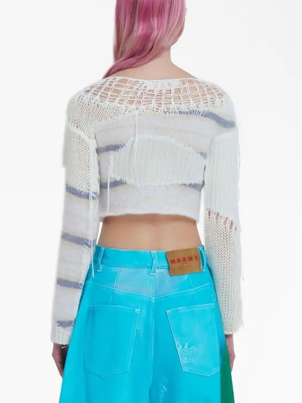 Marni o1srvl11e0624 Cropped Distressed Sweater in White Size M / US 6-8 / IT 42-44 - 4 Thumbnail