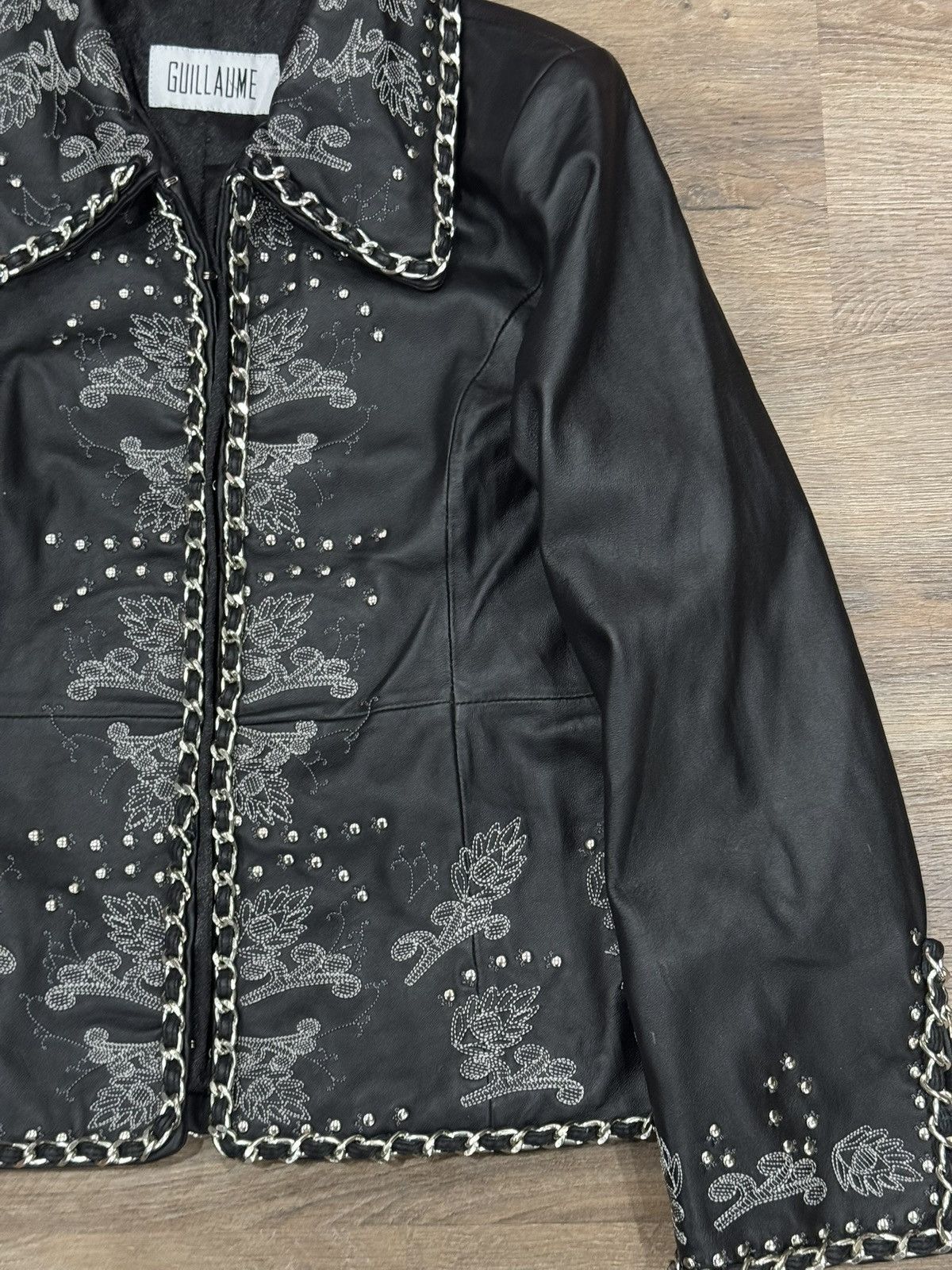 Guillaume Embroidered Leather Jacket Chain Trim Studded