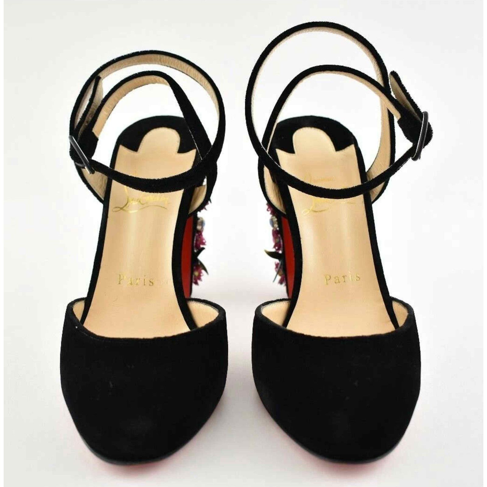 Madonaflor 100 Black Velvet Ankle Strap Block Heel Pump 36.5