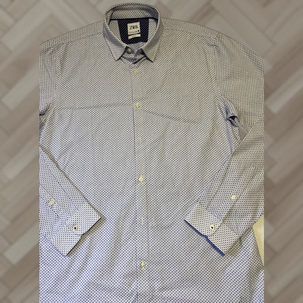 Zara Zara Man Button Shirt Men L White Blue Slim Fit Long Sleeve Button-Down Collar Dress Shirt Size US L / EU 52-54 / 3 - 1 Thumbnail