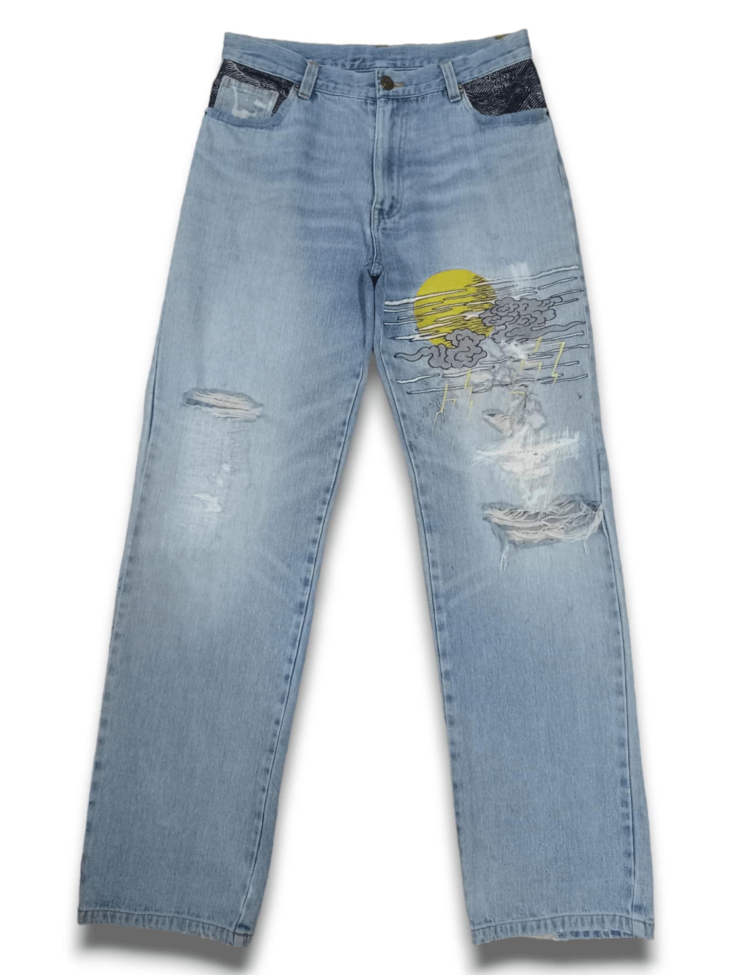 Japanese Brand Vintage Japanese Brand Embroidery God & Devil Baggy Jeans Size US 32 / EU 48 - 1 Thumbnail