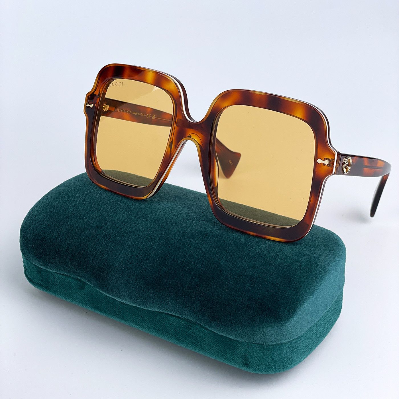 image of New Gucci Gg1241S 002 Oversized Square Women Sunglasses in Havana Brown/Yellow