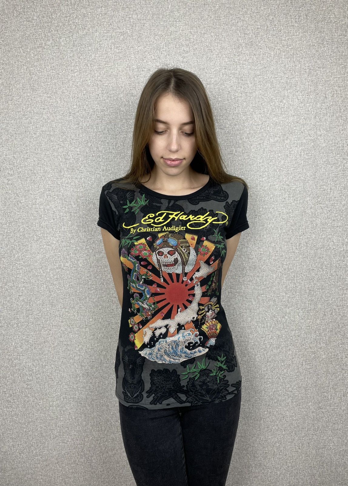Ed Hardy Vintage Ed Hardy By Christian Audigier Overprint T-Shirt Size S / US 4 / IT 40 - 1 Thumbnail