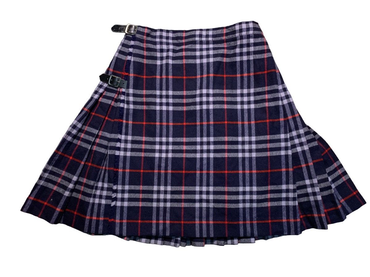 image of Vintage Burberrys Nova Check Wool Made In Scotland Skirt in Blue, Women's (Size 27)