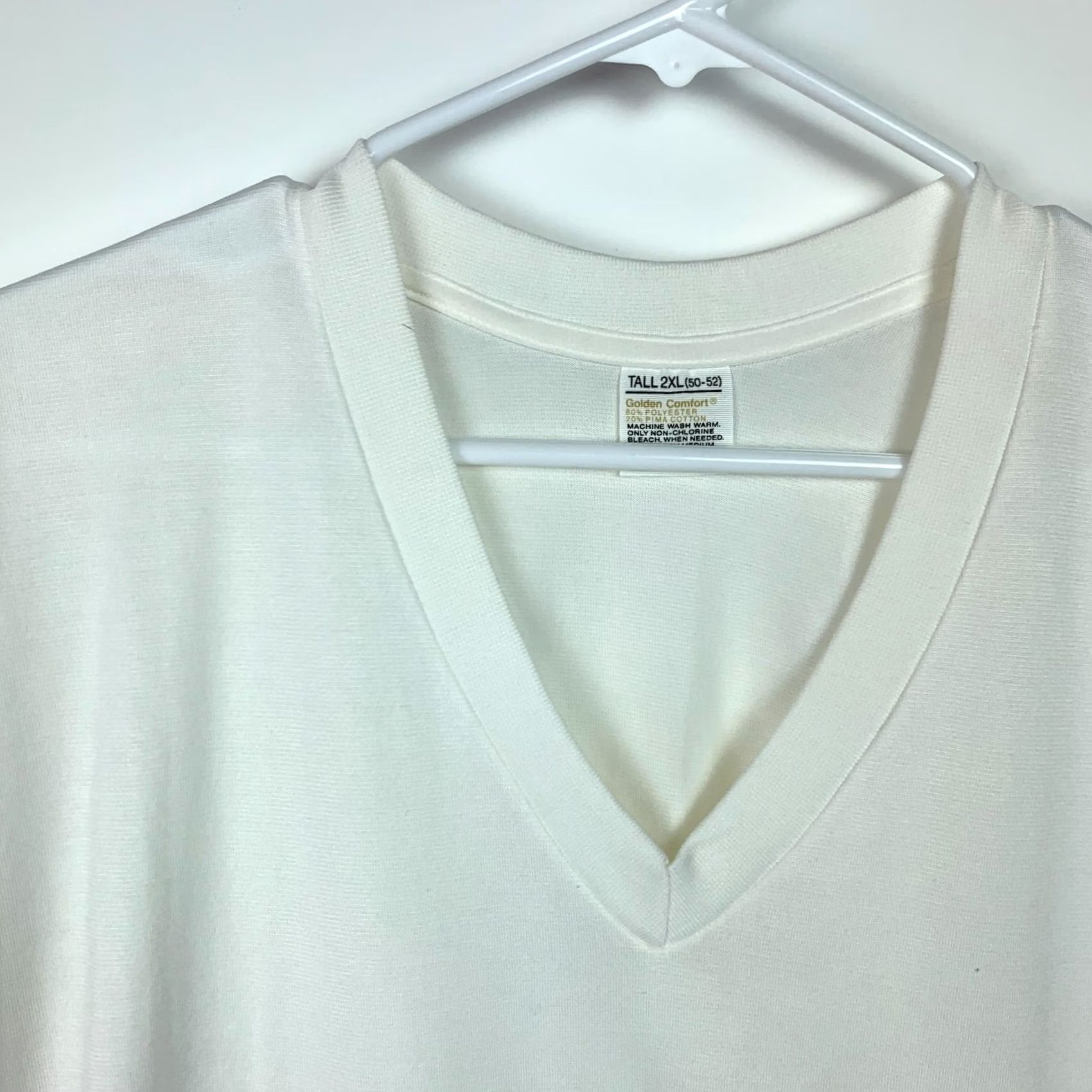 Sears VINTAGE Golden Comfort White T-Shirt 2XLT 70s Sears Polyester Blend Short Sleeve V-Neck Unisex Adults Shirt Mens Womens Size US XXL / EU 58 / 5 - 3 Thumbnail