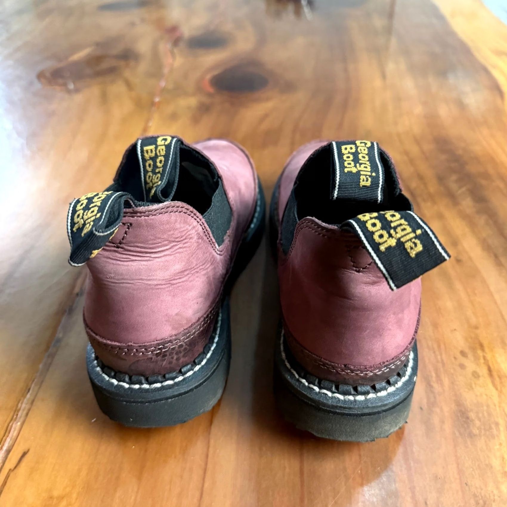 Vintage Georgia Boot Women's 3" Romeo Ankle Boots 7.5 Purple Leather Slip On Bootie B Round Toe Leather Outsole Suede Lining Winter Fall Spring Casual Shoes Size US 9 / IT 39 - 4 Thumbnail