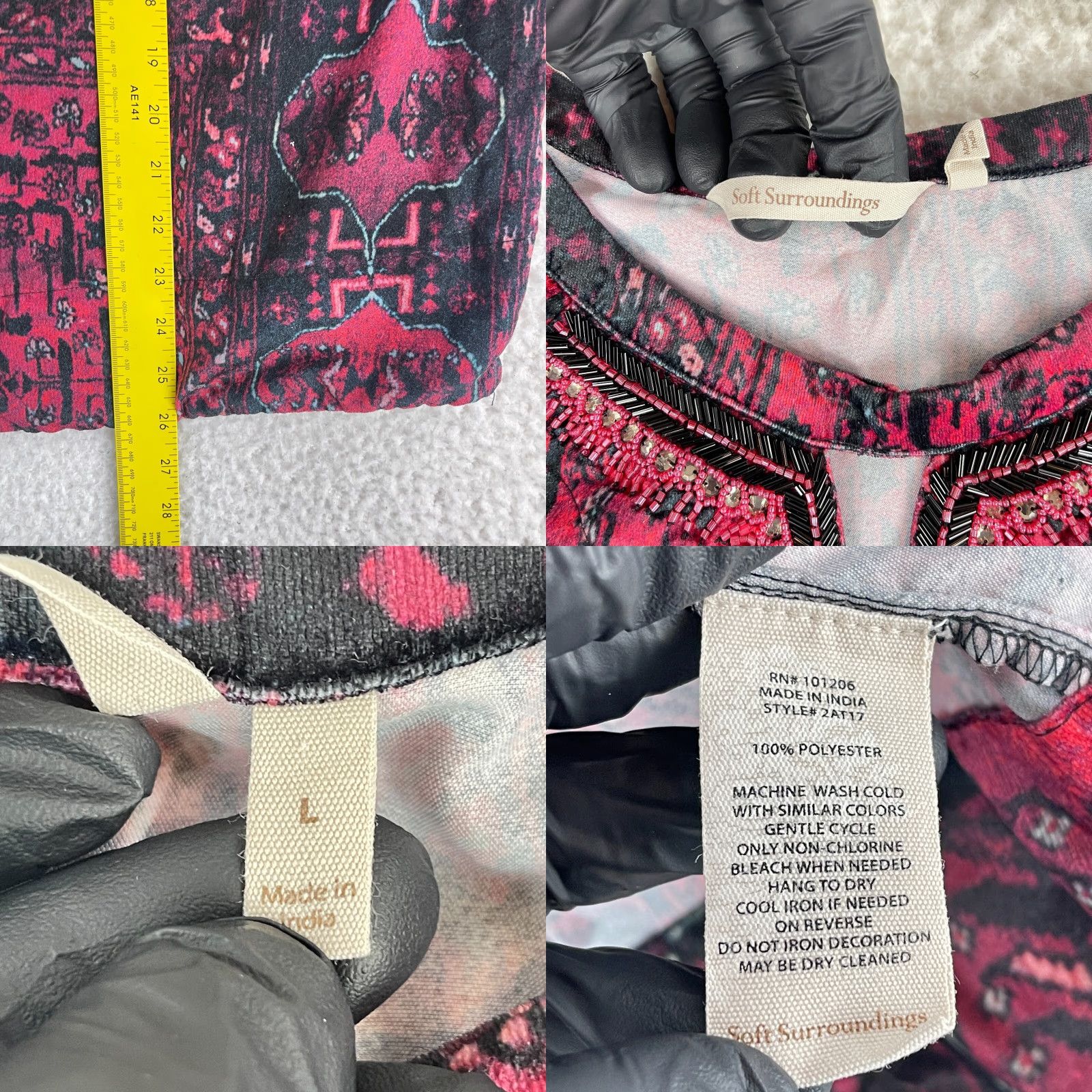 Soft Surroundings Soft Surroundings Tunic Shirt Womens Large Red Geometric Long Sleeve Pullover V-Neck Size L / US 10 / IT 46 - 8 Thumbnail