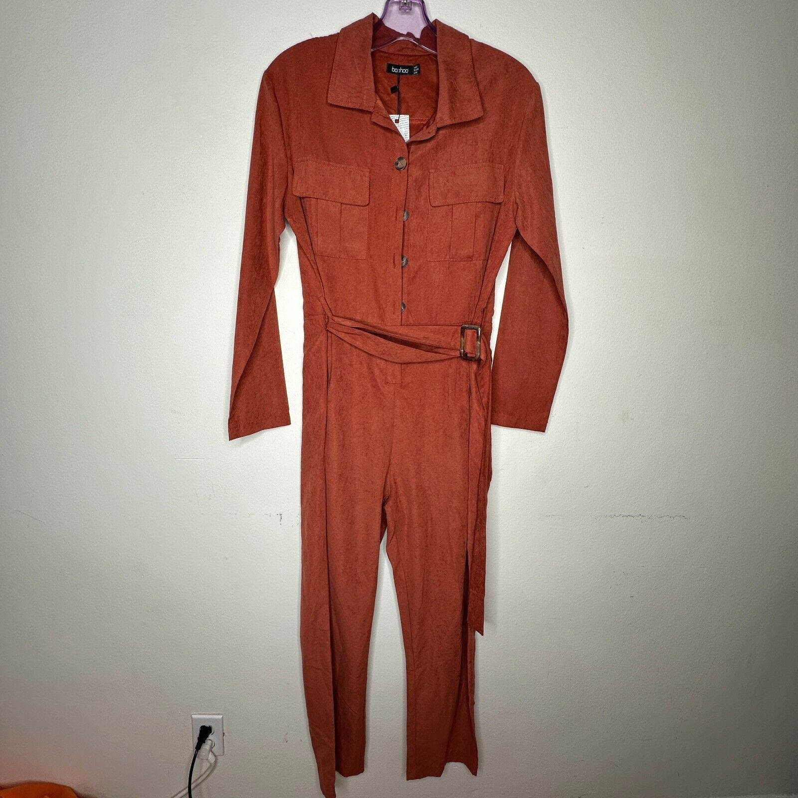 Boohoo NWT Boohoo Rust Utility Cargo Belted Jumpsuit Safari Pocket Size 30" / US 8 / IT 44 - 2 Thumbnail