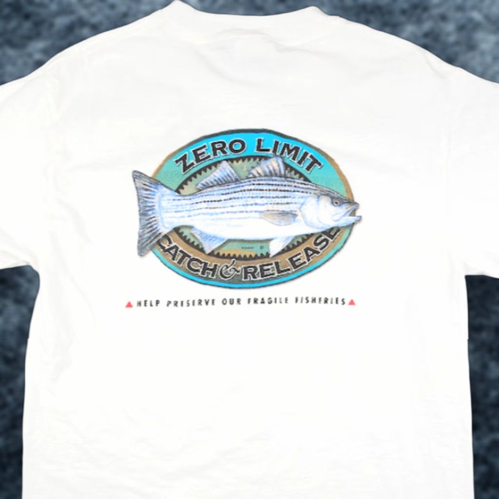 Hanes VINTAGE Hanes T-Shirt Mens Small White 90s Y2K Vintage Striped Bass Catch & Release Short Sleeve Crew Neck Double-Sided Size US S / EU 44-46 / 1 - 1 Thumbnail