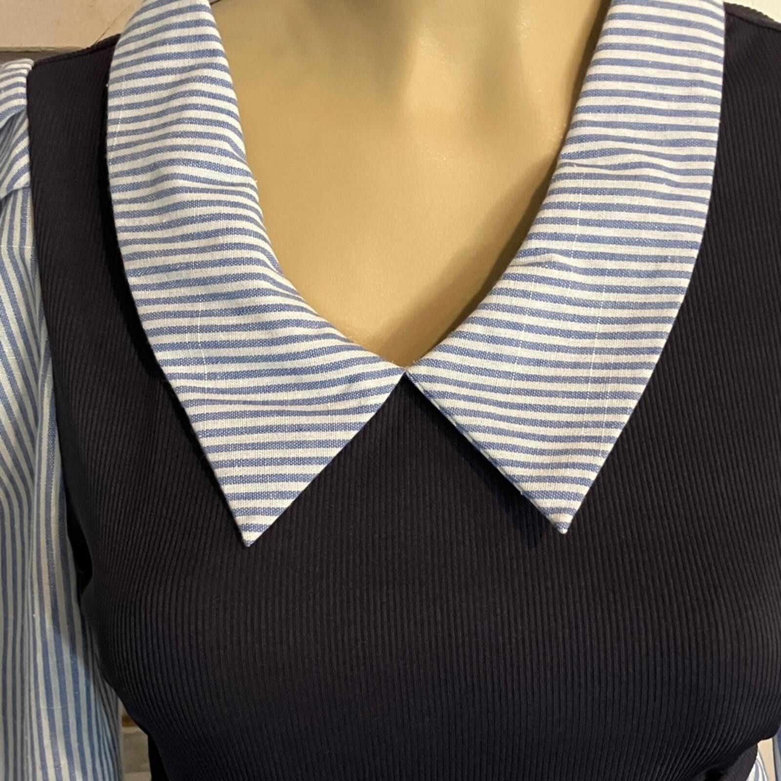 Unknown London Elegant Striped Women's Blouse with Blue Vest Overlay Size M / US 6-8 / IT 42-44 - 6 Thumbnail