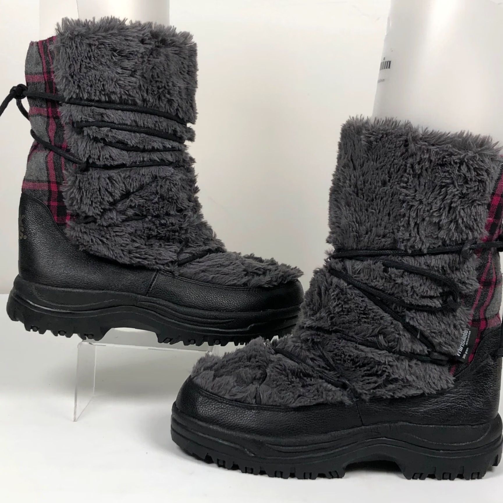 Vintage Muk Luks Womens Snow Boot Gray Plaid Fur Trim Fleece Lined Mid-Calf High Pile Faux Fur Flannel Lightweight Casual Winter 10 M Boots Mens? Size L / US 10 / IT 46 - 5 Thumbnail