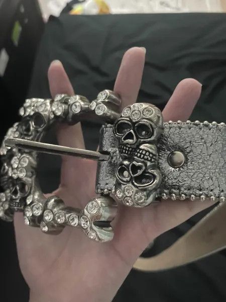 B.B. Simon B.B. Simon Silver Skull Pile Belt Size 28 - 4 Thumbnail